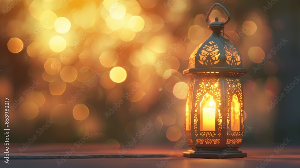 Ornate Lantern with Warm Glow in a Festive Setting Ornate Lantern with Warm Glow in a Festive Setting
