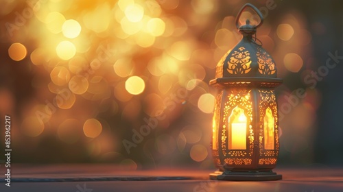 Ornate Lantern with Warm Glow in a Festive Setting © sadewotito