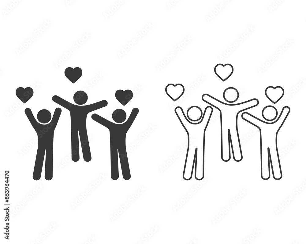 Community voluntary group line icon, charity work, people welfare, web symbols on white background - editable stroke vector illustration