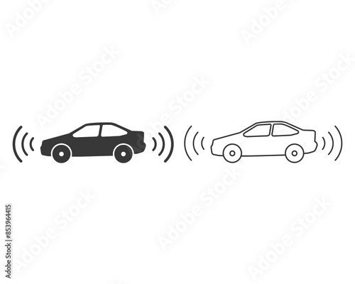 Car parking sensor line icon, rear or front road view, backup camera, assist highway safety, alarm vehicle security, editable stroke vector illustration