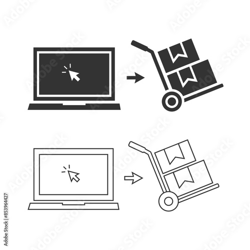 Click and collect order, line icon, receive order in pick up point, online delivery service, store e-commerce concept, - editable stroke vector illustration
