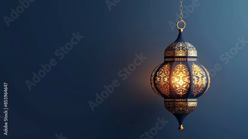 Ornate Ramadan Lantern Against a Deep Blue Background © sadewotito