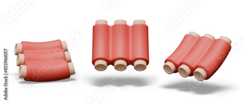 Ribs with red meat. Goods for cooking hot dishes, barbecue. Set of vector 3D models