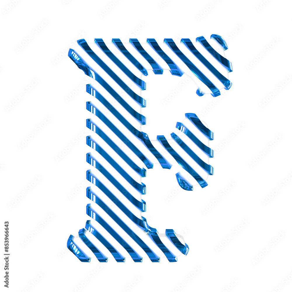 White symbol with blue diagonal ultra thin straps. letter f White symbol with blue diagonal ultra thin straps. letter f