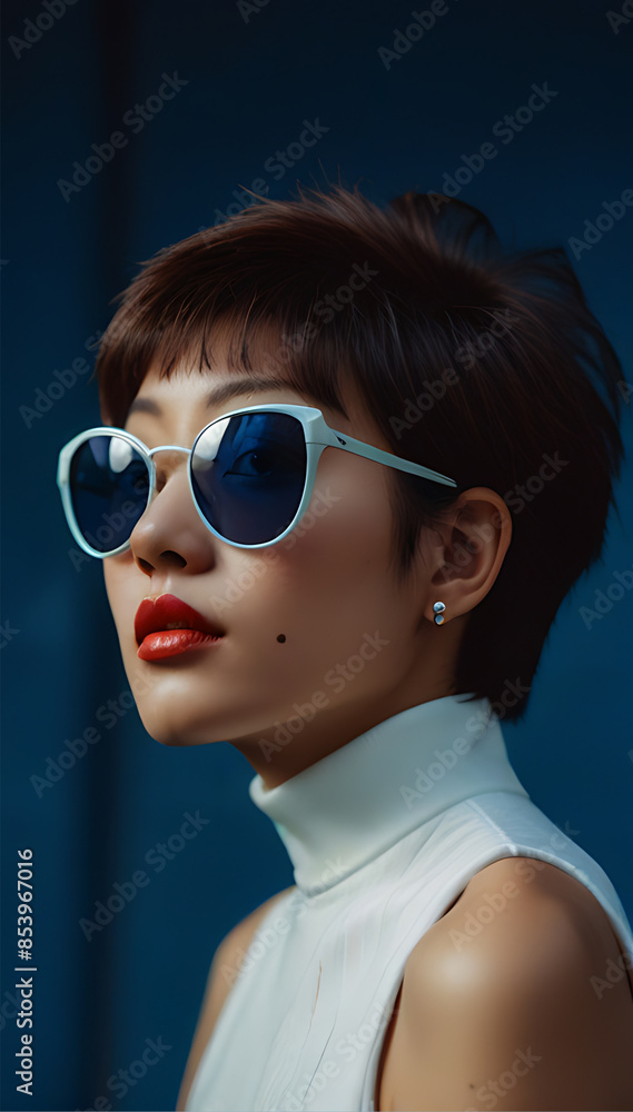 Woman Asian Punk Rock 1980s Sunglasses New Wave Fashion Cosmetics Beauty Woman Asian Punk Rock 1980s Sunglasses New Wave Fashion Cosmetics Beauty