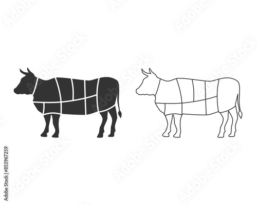 Obraz na płótnie Beef butcher diagram template. Cuts of Beef line icon. Vintage template for groceries, butcher shop, meat packaging. Vector illustration w salonie