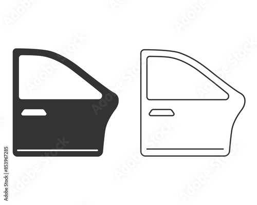 Car door isolated line icon on white background, auto service, repair, car detail vector