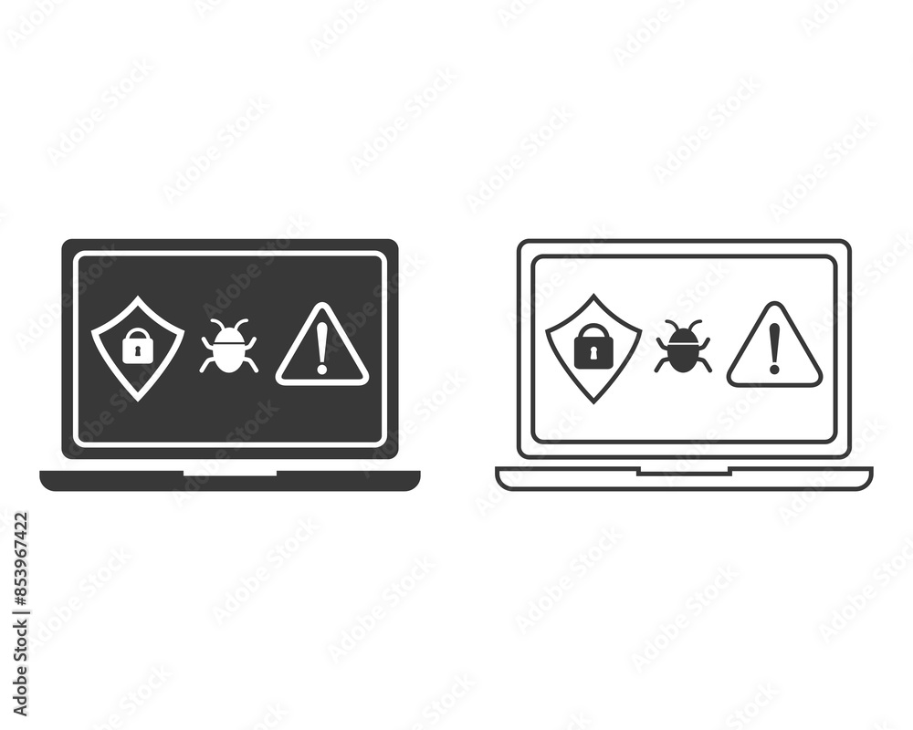 Security for cyber attack line icon, spyware, warning malware, virus on pc, hacker phishing, shield for hazard spyware, editable stroke vector illustration