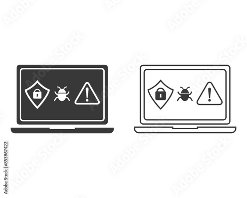 Obraz na płótnie Security for cyber attack line icon, spyware, warning malware, virus on pc, hacker phishing, shield for hazard spyware, editable stroke vector illustration w salonie