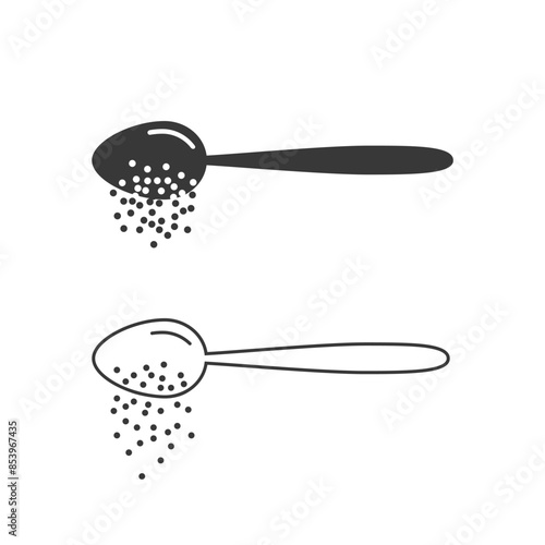 Spoon sugar powder line icon. Baking and cooking Ingredients. Pouring, pour. Kitchen utensil. Line or outline style pictogram. Editable stroke. Vector illustration. Design on white background