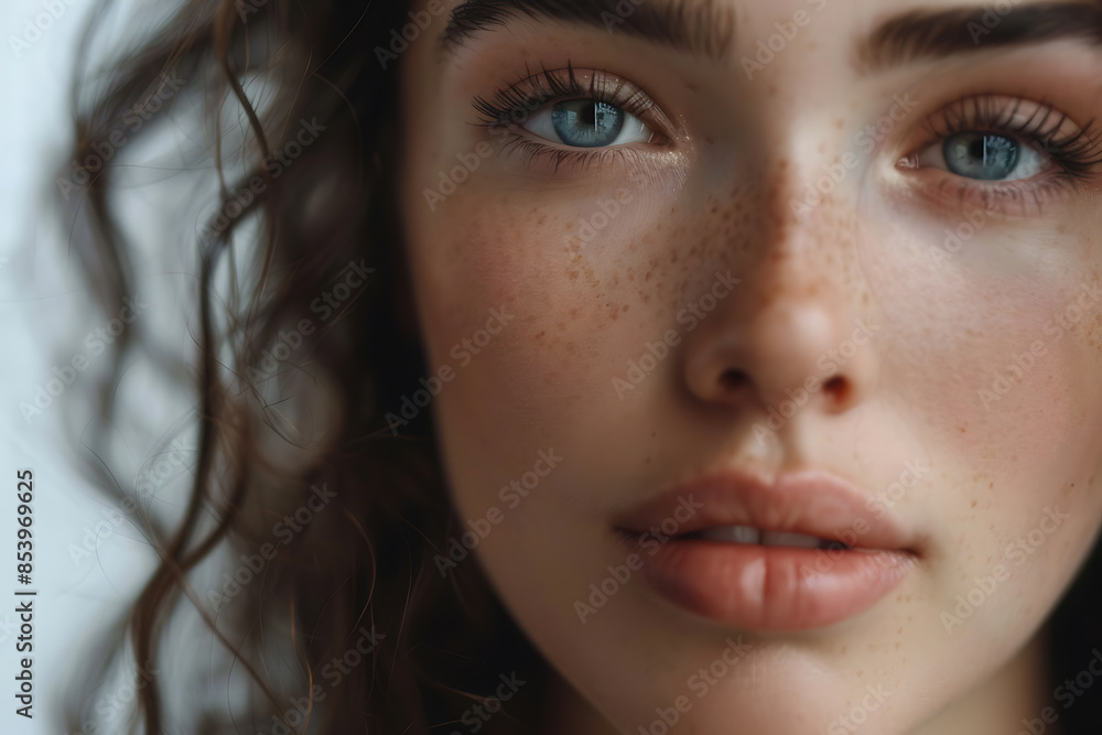 Close-up portrait of a woman with flawless skin, showcasing her natural beauty in a stunning beauty concept. Close-up portrait of a woman with flawless skin, showcasing her natural beauty in a stunning beauty concept.