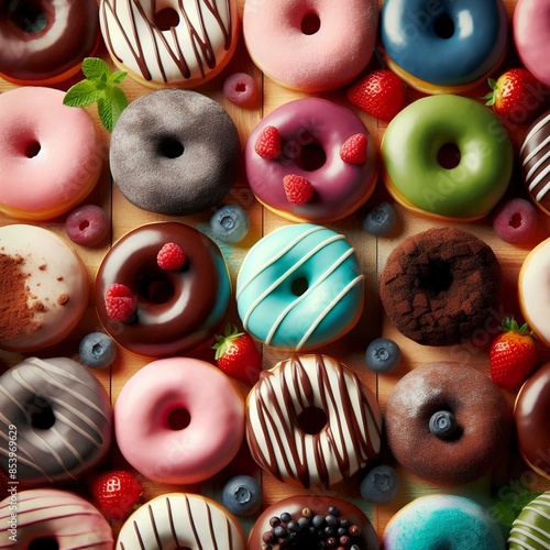 Background of Assorted Donuts of Various Flavors.