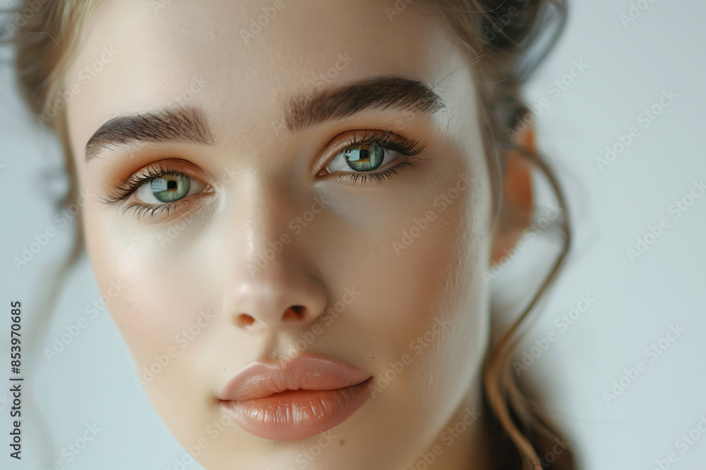 Close-up portrait of a woman with flawless skin, showcasing her natural beauty in a stunning beauty concept. Close-up portrait of a woman with flawless skin, showcasing her natural beauty in a stunning beauty concept.