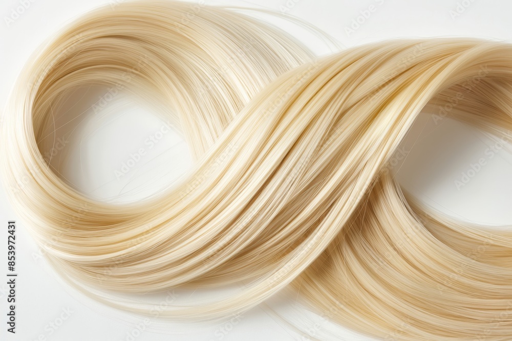 A long, blonde hair strand that is curled and twisted in a spiral shape, perfect for hair salon, hair advertisement A long, blonde hair strand that is curled and twisted in a spiral shape, perfect for hair salon, hair advertisement