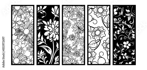 Decorative wall panels set, pattern with abstract flowers