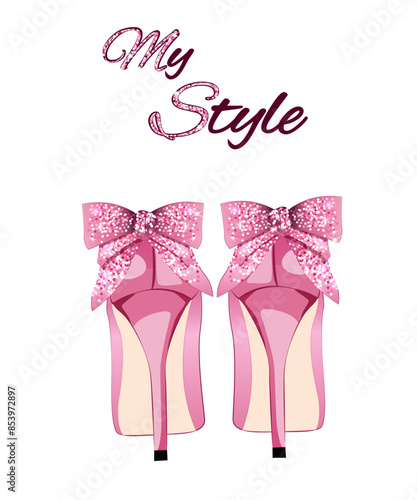 Pink stiletto shoes. Fashion Illustration. Women's shoes. Illustration can be used as a print, for store decoration, invitations and much more. Vector