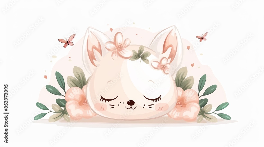 Obraz premium cat, flower, illustration style