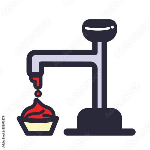Restaurant sauce dispenser pump colorful tool icon illustration black outline isolated on square white background. Simple flat cartoon art styled drawing.