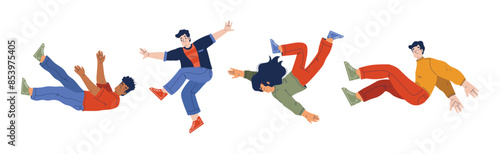 Happy and Rejoicing Jumping Man and Woman Character Cheering Vector Illustration Set