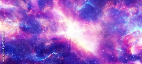 Supernova birth in widescreen. The big bang.  Multicolored nebulae and stars photo