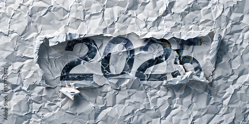 A Bold and Artistic Representation of the Year 2025 Emerging Through Crumpled Paper, Symbolizing a Fresh Start and New Beginnings for the Happy New Year Celebration