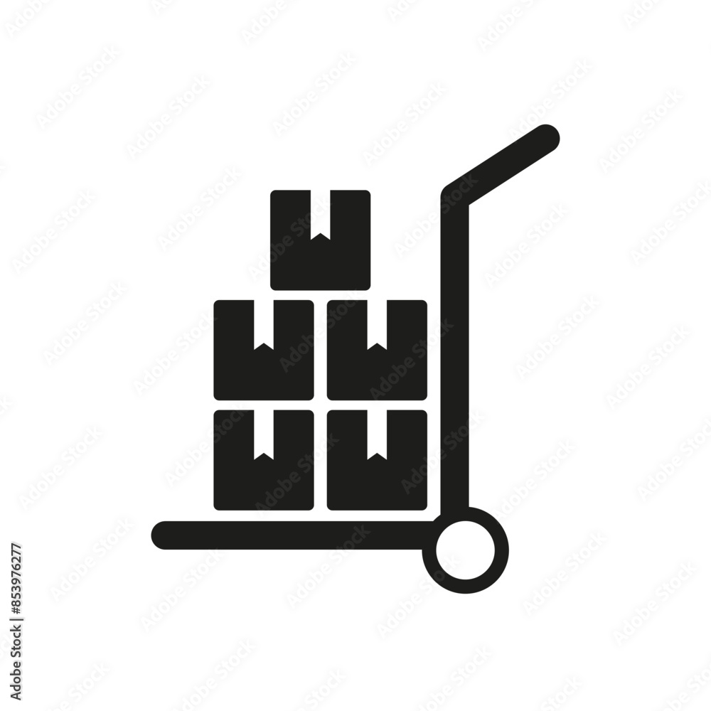 Hand truck with boxes. Delivery service icon. Black and white. Vector graphic. Hand truck with boxes. Delivery service icon. Black and white. Vector graphic.