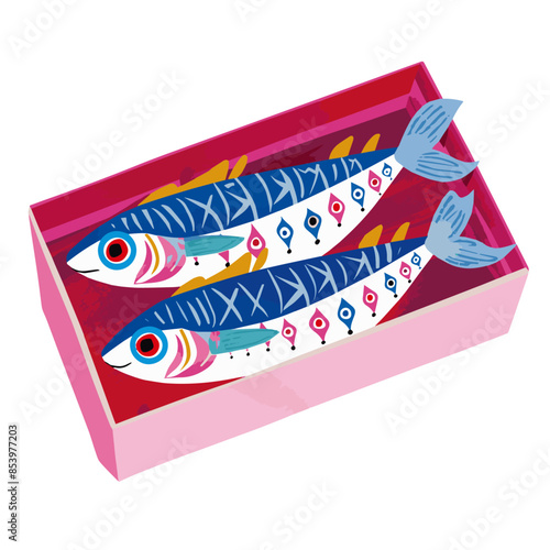 Sardines fish in a box illustration