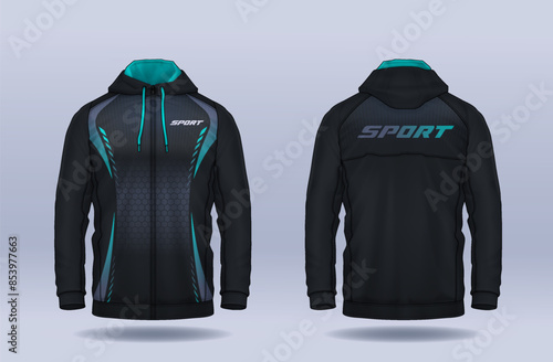 Hoodie shirts template. Jacket Design, Track Sportswear, front and back view.	