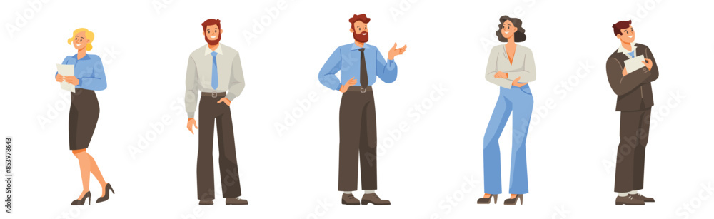 Cheerful Man and Woman Office Worker Vector Illustration Set Cheerful Man and Woman Office Worker Vector Illustration Set