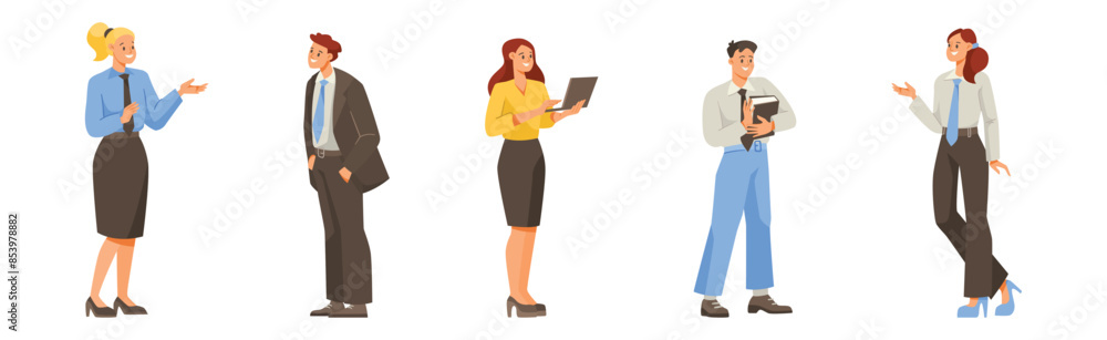 Cheerful Man and Woman Office Worker Vector Illustration Set Cheerful Man and Woman Office Worker Vector Illustration Set