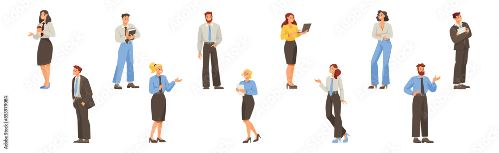 Cheerful Man and Woman Office Worker Vector Illustration Set Cheerful Man and Woman Office Worker Vector Illustration Set