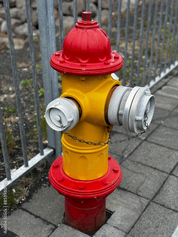 water hydrant on the street of Reykjavik, Iceland in red and yellow colors water hydrant on the street of Reykjavik, Iceland in red and yellow colors
