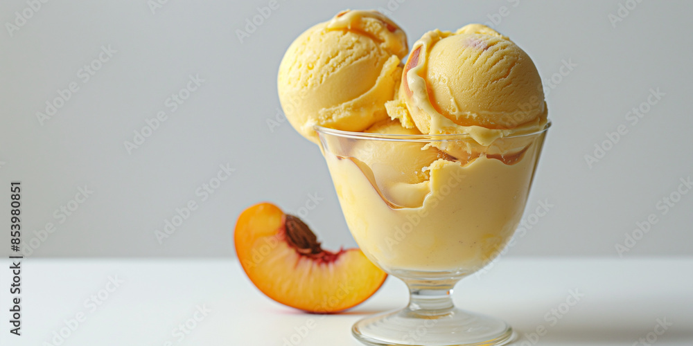 Decadent boozy bourbon peach ice cream, an image of decadent boozy bourbon peach ice cream, its rich color and chunks of peach soaked in bourbon against a white backdrop Decadent boozy bourbon peach ice cream, an image of decadent boozy bourbon peach ice cream, its rich color and chunks of peach soaked in bourbon against a white backdrop