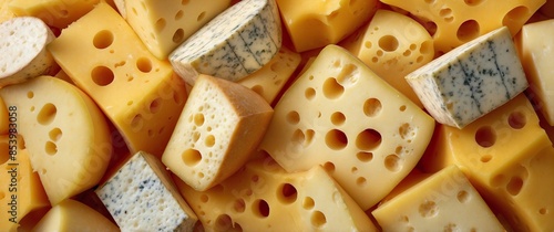 All sorts of cheese background picutre. Generative AI. photo