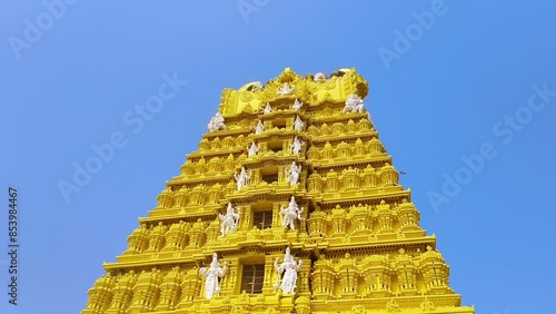 Chamundeshwari Temple is a Hindu temple located on the top of Chamundi Hills about 13 km from the palace city of Mysuru in the state of Karnataka in India. The temple was named after Chamundeshwari.	 photo