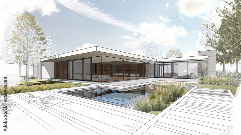 Obraz premium Sketch of a residential building.