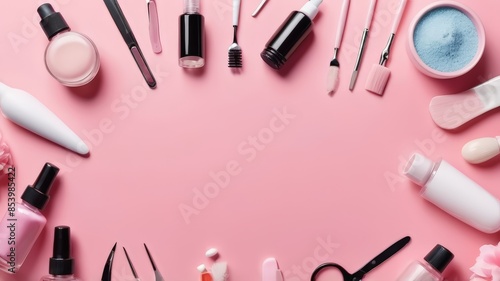 illustration of cosmetic equipment with a color background suitable for beauty banner promotions. Cosmetics With Text Space background copy space. 