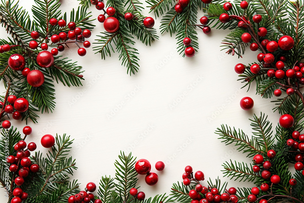 Christmas white background, flat lay copy space backdrop with Christmas decorations Christmas white background, flat lay copy space backdrop with Christmas decorations