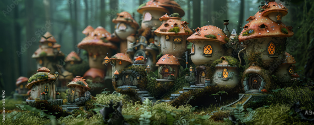 Fototapeta premium A fairy village of elves and dwarves.