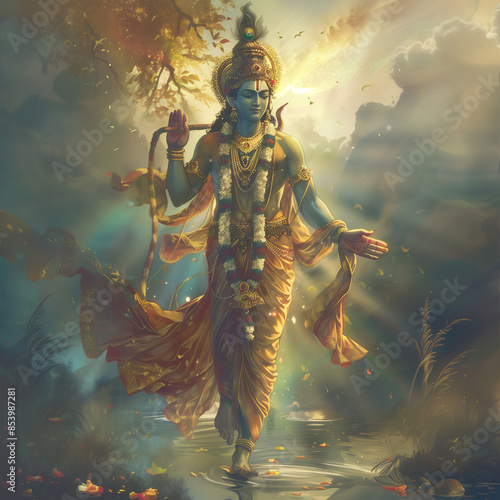 Illustration of Indian god in clouds wallpaper - ai generative