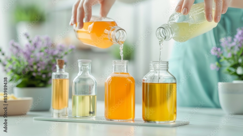 Hands mixing ingredients and molding bath bombs in a kitchen or crafting space. Hands mixing ingredients and molding bath bombs in a kitchen or crafting space.