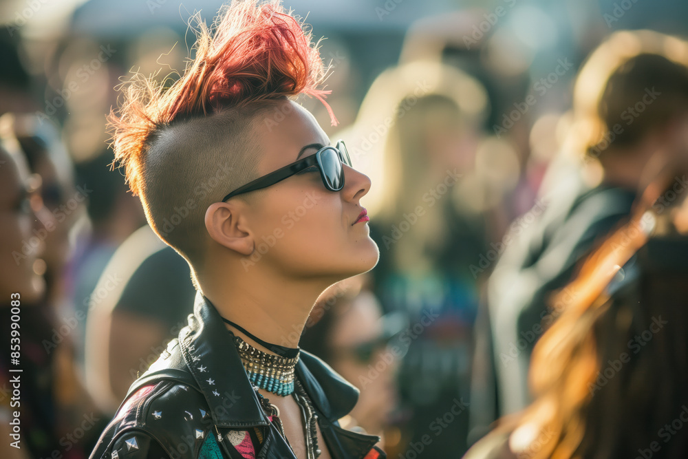 Woman with mohawk at rock festival Woman with mohawk at rock festival