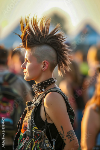 Woman with mohawk at rock festival photo