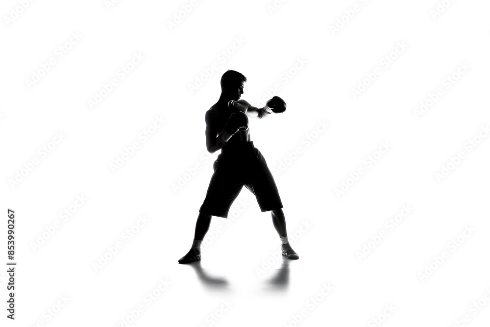 A man is boxing in a white background. The image has a strong and athletic feel to it, with the man's pose A man is boxing in a white background. The image has a strong and athletic feel to it, with the man's pose