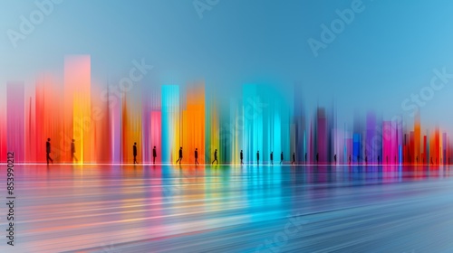 Silhouettes of people against the illuminated backdrop