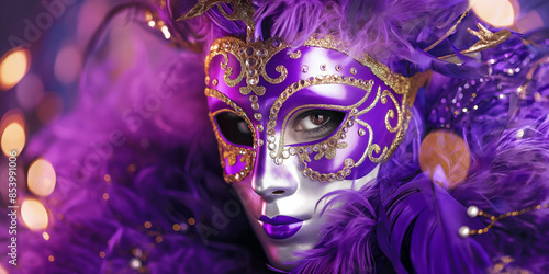 Lila Venezianische Karneval Fasching Maske Handgemacht Hintergrund Motiv mit Augen Blick © www.freund-foto.de