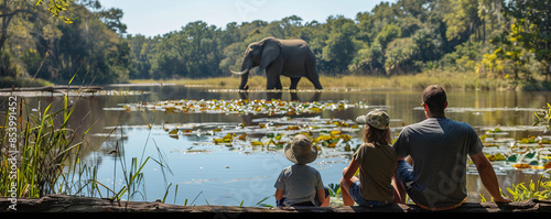 A family spending a day at a wildlife sanctuary, observing and learning about endangered species and conservation efforts.