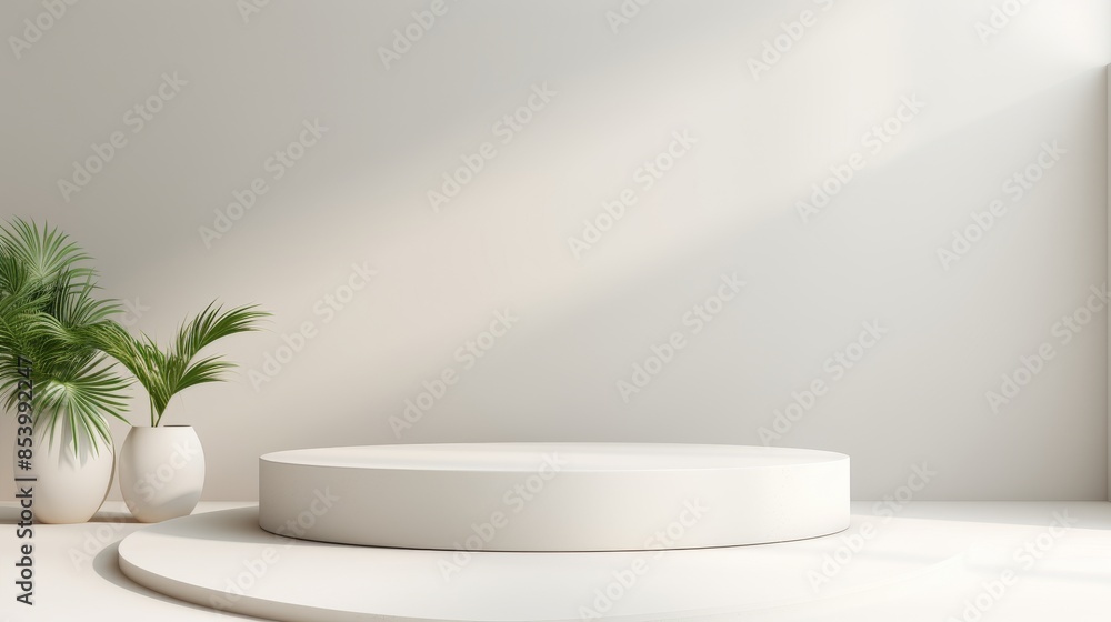 Minimalist white platform with plants Minimalist white platform with plants