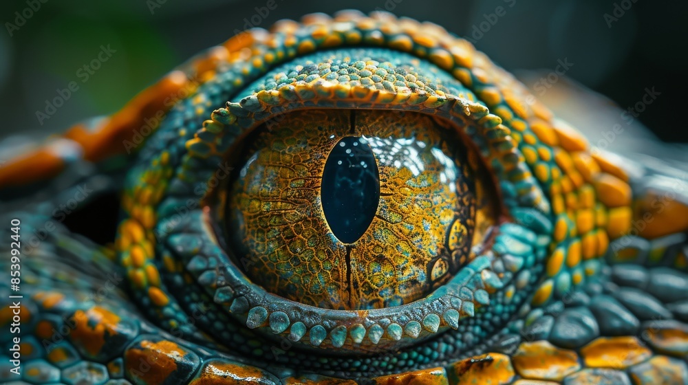 Detailed macro shot highlighting the intricate textures and patterns in a reptile's eye reflecting nature's beauty Detailed macro shot highlighting the intricate textures and patterns in a reptile's eye reflecting nature's beauty