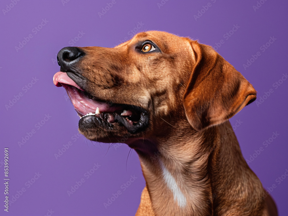 a brown dog with its tongue out a brown dog with its tongue out